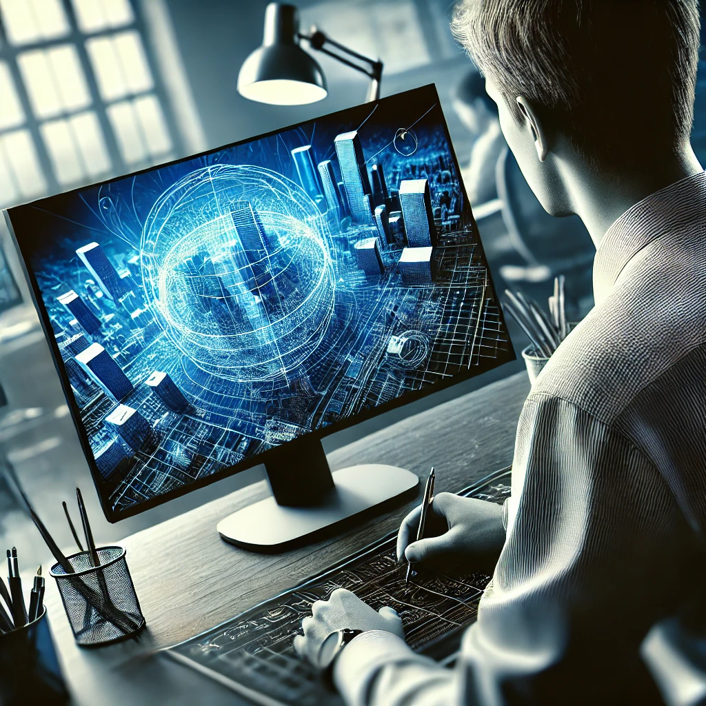 Planung und Entwicklung von technischen Konstruktionen, Vorrichtungen, Geräten und Ersatzteilen, angepasst an die individuellen Anforderungen des Kunden. Beispielbild: 3D Modell eines Zykloidgetriebes auf einem Monitor