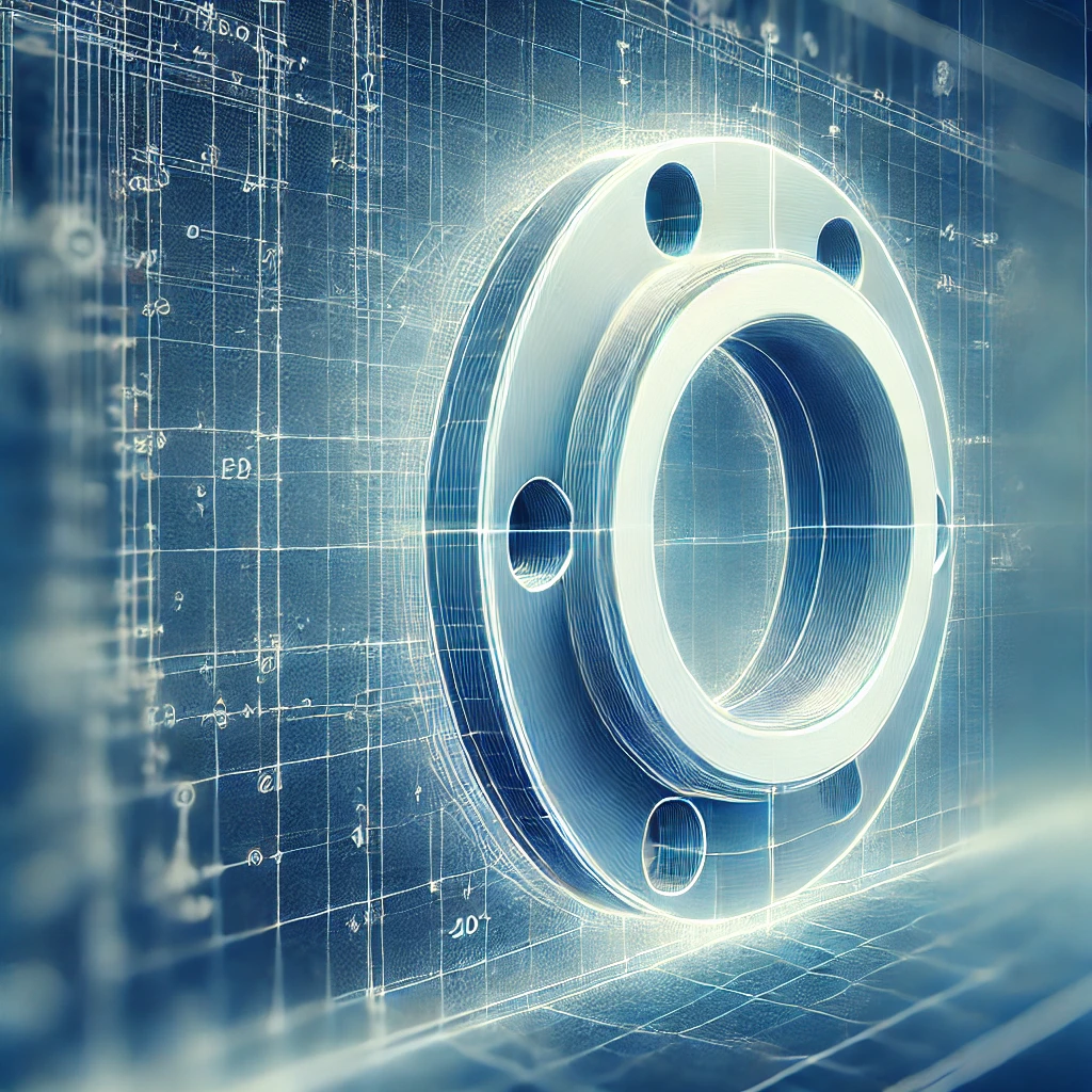 Erstellung technischer Dokumentationen für Maschinen, Anlagen und Produktionsprozesse, einschließlich Wartungs- und Bedienungsanleitungen, Installationsanweisungen, Konstruktionsvideos mit Explosionszeichnungen und den möglichen Bewegungen. Beispielbild: eine akkurate 2D Zeichnung eines Flansches.