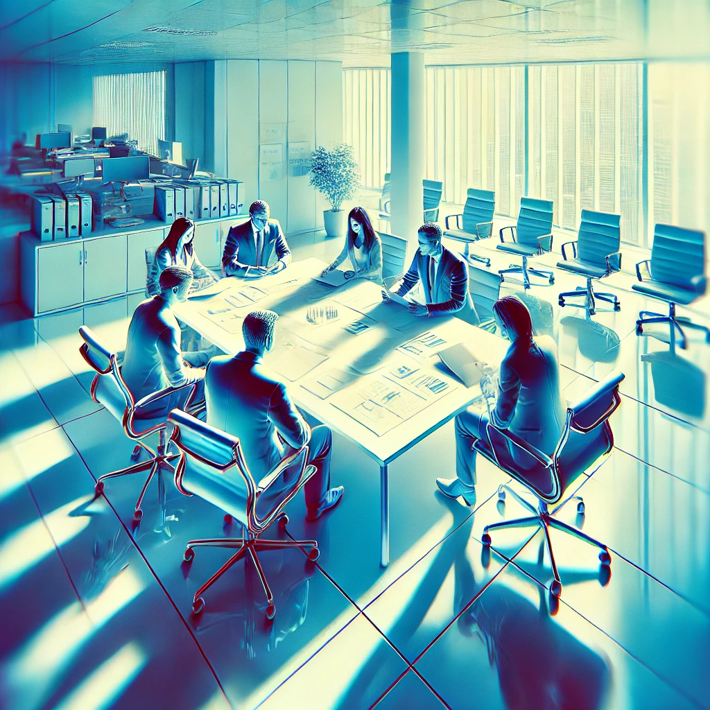 Ausarbeitung von Zeitplänen, Gantt-/Liniendiagrammen, Ressourcenbedarf und Projektlastenheften sowie kontinuierliche Kostenkontrolle und Meilensteinüberwachung. Beispielbild: ein Planungsbüro mit 5 Mitarbeitern bei einer Diskussion im Konverenzraum