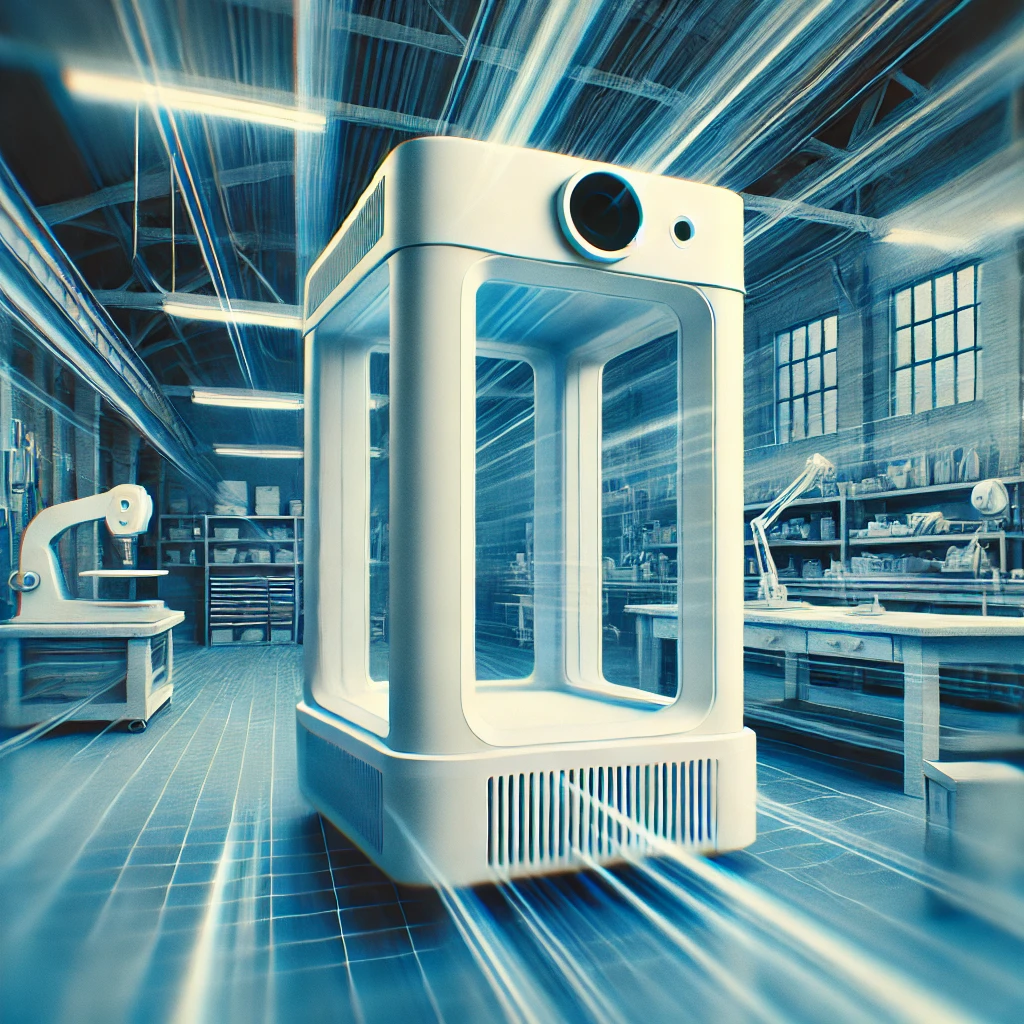 Durchführung von 3D-Scans zur Digitalisierung von Objekten, Bauteilen oder Werkzeugen für die CAD-basierte Weiterverarbeitung oder Reproduktion. Beispielbild:  ein 3D-Raum_Scanner bei seiner Arbeit in einer Werkhalle