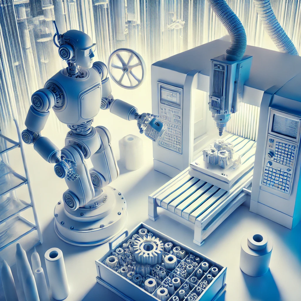 Planung und Implementierung von Roboterlösungen zur Automatisierung und Optimierung bestehender Produktionsabläufe. Durch die Integration in vorhandene Systeme können Rüstzeiten minimiert und die Effizienz gesteigert werden. Ziel ist die Reduzierung manueller Eingriffe und die Senkung von Personalkosten. Beispielbild: ein Roboter, welcher autonom im Werk herumfährt.